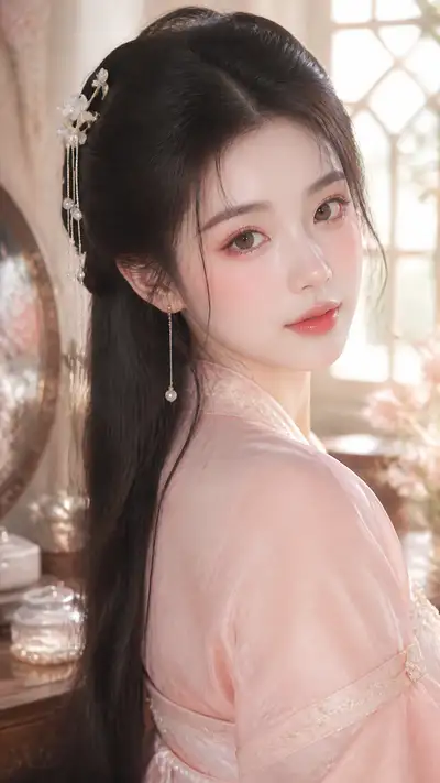 Ancient Chinese noble beauty water-glow makeup closeup prompt
