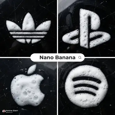 Detergent foam logo shape on a black marble surface