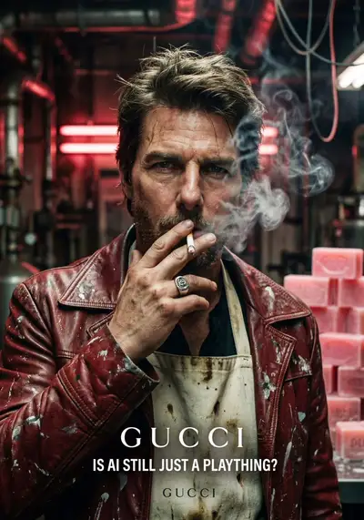 Gritty Industrial Gucci-Style Ad Portrait With Cigarette