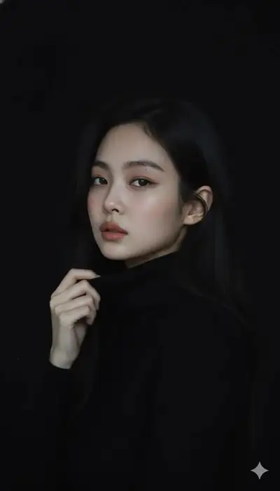 Moody editorial portrait in a black turtleneck sweater
