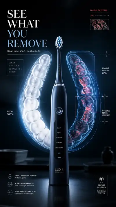 Toothbrush ad with dental scanning visualization
