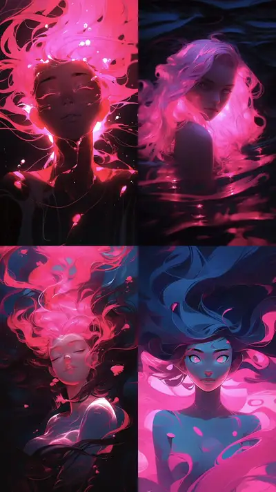 Neon Pink Woman Emerging from Luminescent Surroundings