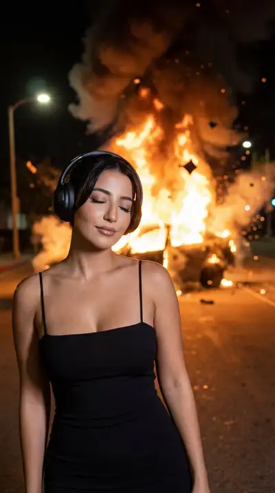 Photorealistic iPhone Candid with Night Explosion