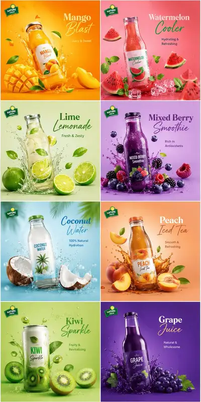 Modelo publicitário quadrado de produto de luxo com sabor de fruta e qualidade 8K