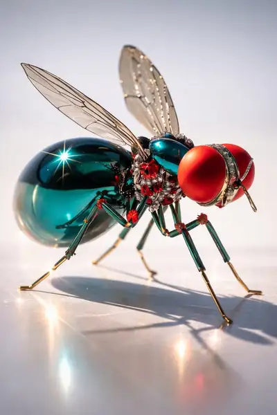 Mechanical and jeweled insect macro photography triptych