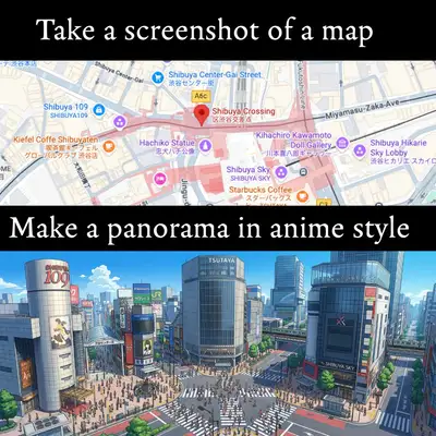 将地图截图转换为动漫风格全景图