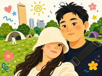 Korean Webtoon Couple Selfie Illustration