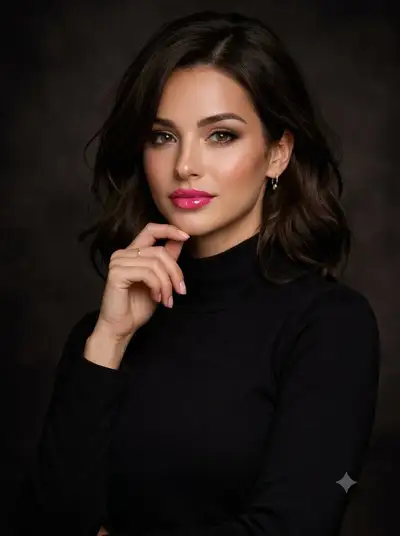 Elegant Portrait with Vibrant Pink Lips