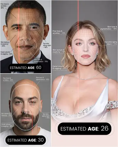 Portrait infographique estimant l'âge par analyse faciale IA