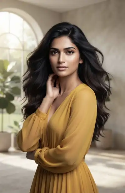 Elegant Woman in Golden Dress Portrait