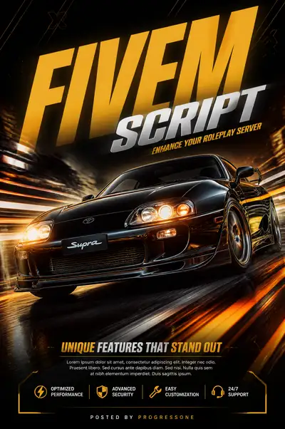 Aggressive automotive poster for a FiveM roleplay script brand