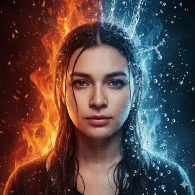 Epic Fire and Water Elemental Portrait Prompt