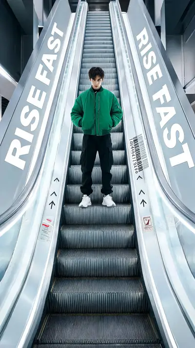 RISE FAST futuristic escalator streetwear poster