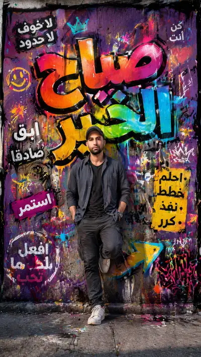 Netflix-style street art motivational poster with rainbow graffiti wall