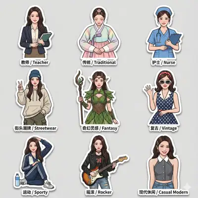Pacote de Adesivos 3x3 a partir de Foto com Múltiplos Estilos de Moda
