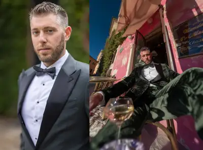 Editorial Photo of Man in Green Tuxedo at Roman Cafe