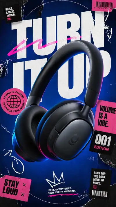 Streetwear headphones advertising poster, Turn It Up