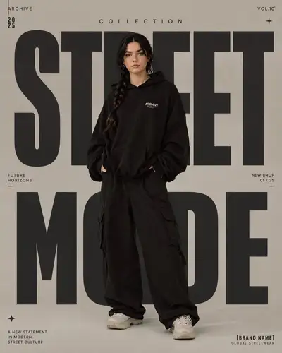 High-fashion editorial poster with oversized typography