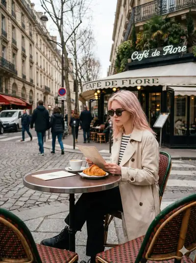 Prompt de foto de estilo de vida en un café parisino