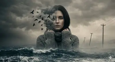 Surrealist Portrait of a Woman in a Stormy Sea