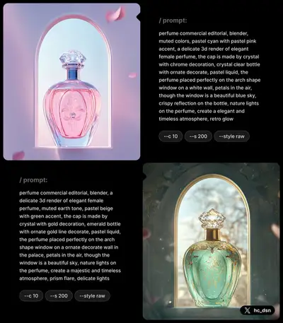 Midjourney Retexture Perfume Commercial - Pastel Cyan