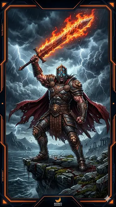 Mythic Warrior with Flaming Sword