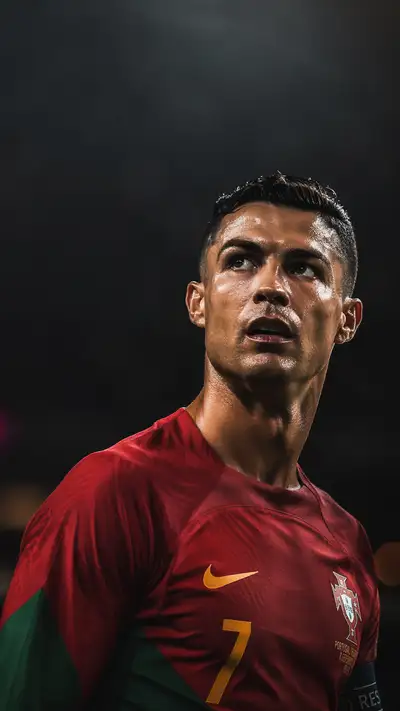Dramatic close-up portrait of a Portugal football player