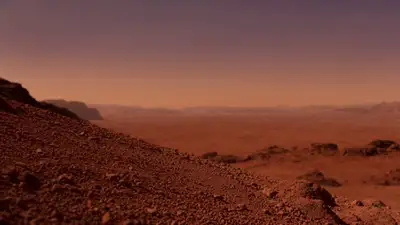 Séquence cinématographique en six plans surfant sur la surface de Mars