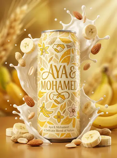 Milk splash product ad for banana and nut drink can