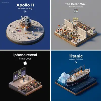 Isometric miniature diorama template for any historical event