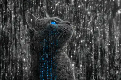 Digital-Rain-Noir-Porträt mit kontrastierenden Neonfarben