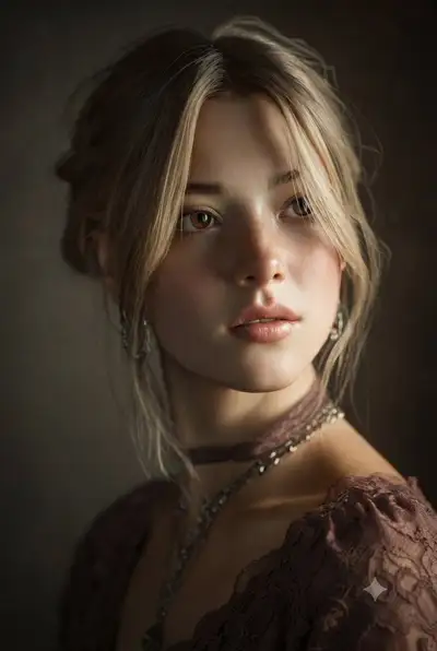Retrato cinematográfico atemporal de una mujer joven