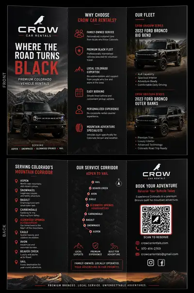 Luxury Tri-Fold Brochure Design for a Colorado Car Rental Brand