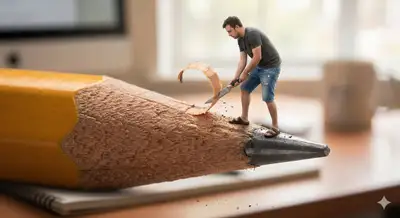 Colossal Pencil with Miniature Sculptor