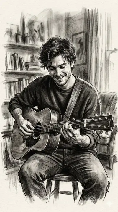 Charcoal Portrait of a Guitarist