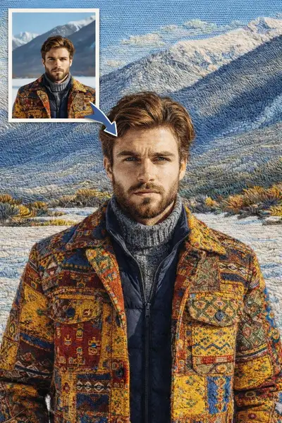 Photo to Embroidery Transformation Composite