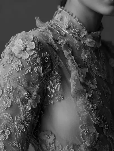 Couture garment fabric detail editorial photography