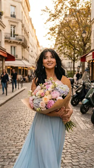 Paris Flower Walk Cinematic Image Prompt