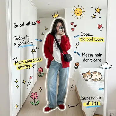Gen Z Mirror Selfie with Doodle Overlays