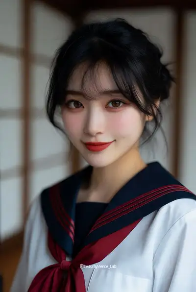 Retrato fotorrealista de uniforme escolar japonês de colegial