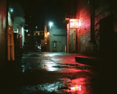 Moody Neon Alley Night Scene