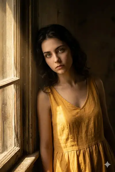 Cinematic Moody Portrait with Sunlight and Shadows