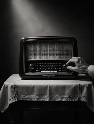 Black and white vintage radio poster