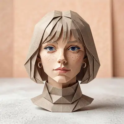 Hyper-detailed origami paper sculpture of a person