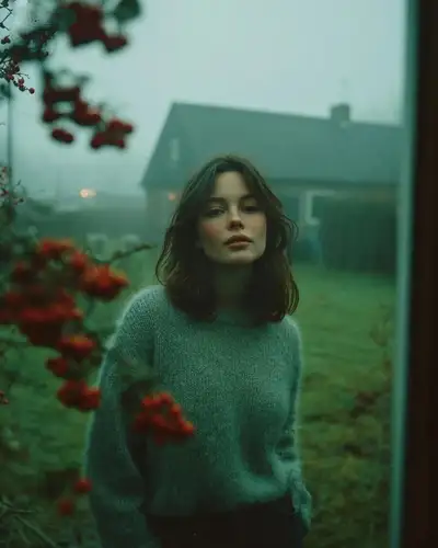 Portrait de jardin cinématographique brumeux, mots-clés de réalisme atténué