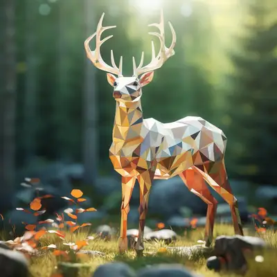 Low Poly Photorealistic Animal in Forestpunk
