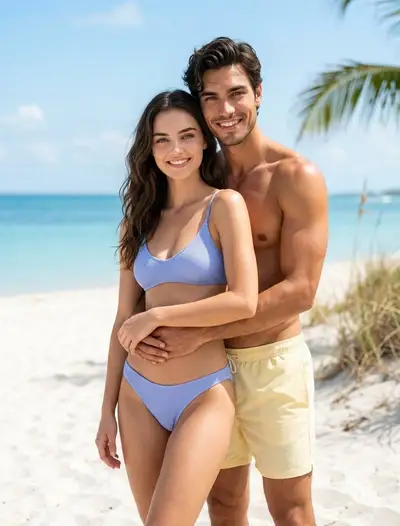 Beach couple photo prompt using your own reference photos