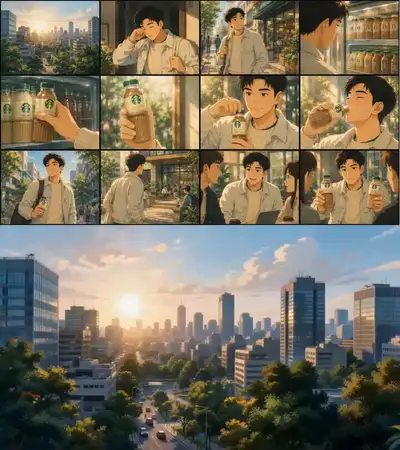 Publicité animée façon Ghibli pour le café en bouteille Starbucks (Seedance 2.0)