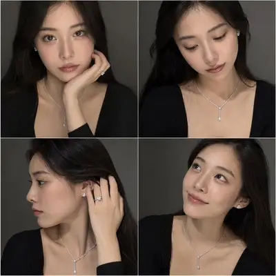 2x2 Smartphone-Style Portrait Grid with Diamond Jewelry