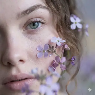 Macro Fine Art eye portrait with wildflowers, Leica look